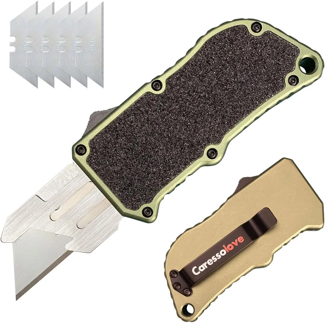 𝗖𝗮𝗿𝗲𝘀𝘀𝗼𝗹𝗼𝘃𝗲 𝗔𝘃𝗶𝗮𝘁𝗶𝗼𝗻 𝗔𝗹𝘂𝗺𝗶𝗻𝘂𝗺 utility knife, EDC Auto Box Cutters Retractable Heavy Duty Cardboard Cutter, Replaceable Blade Pocket Knife With Clip, With 5pcs Spare Blades