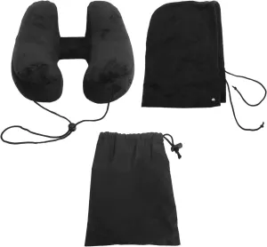 1 Pc Neck Pillow, Inflatable Travel Pillow, H Shaped Detachable and Washable Quick Fill with Storage Bag and Hat Airplane Pillow for Neck Chin Head Support (Black)