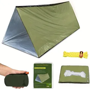 1 Piece Survival Shelter, Polyester Film Emergency Tent with String Bundle Pocket Whistle,String with Buckle for Hiking, Camping, First Aid Hurricane