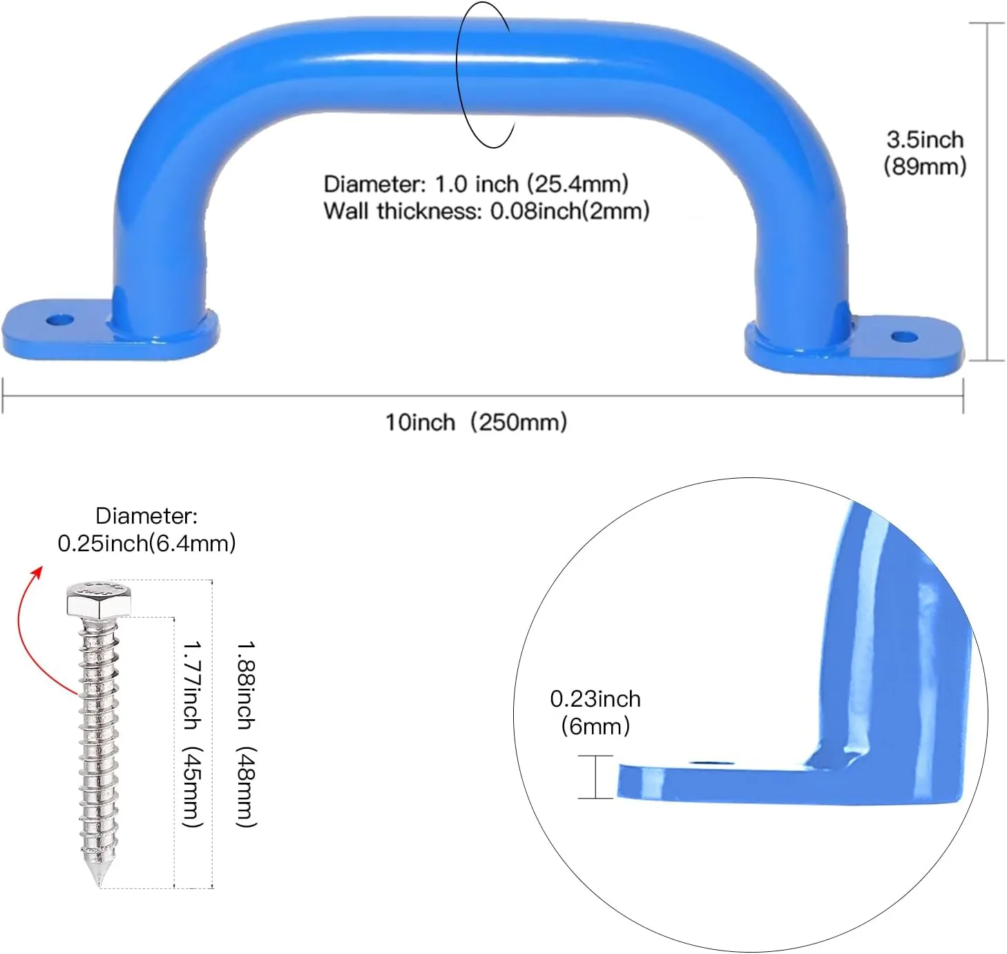 10 Inch Blue Metal Playground Handles 1 Pair, Playset Attachment Grab Handles, Swing Set Accessories Safety Grab Bar, Hand Grips for Playhouse,Treehouse, Jungle Gym, Climbing Frame-500LBS