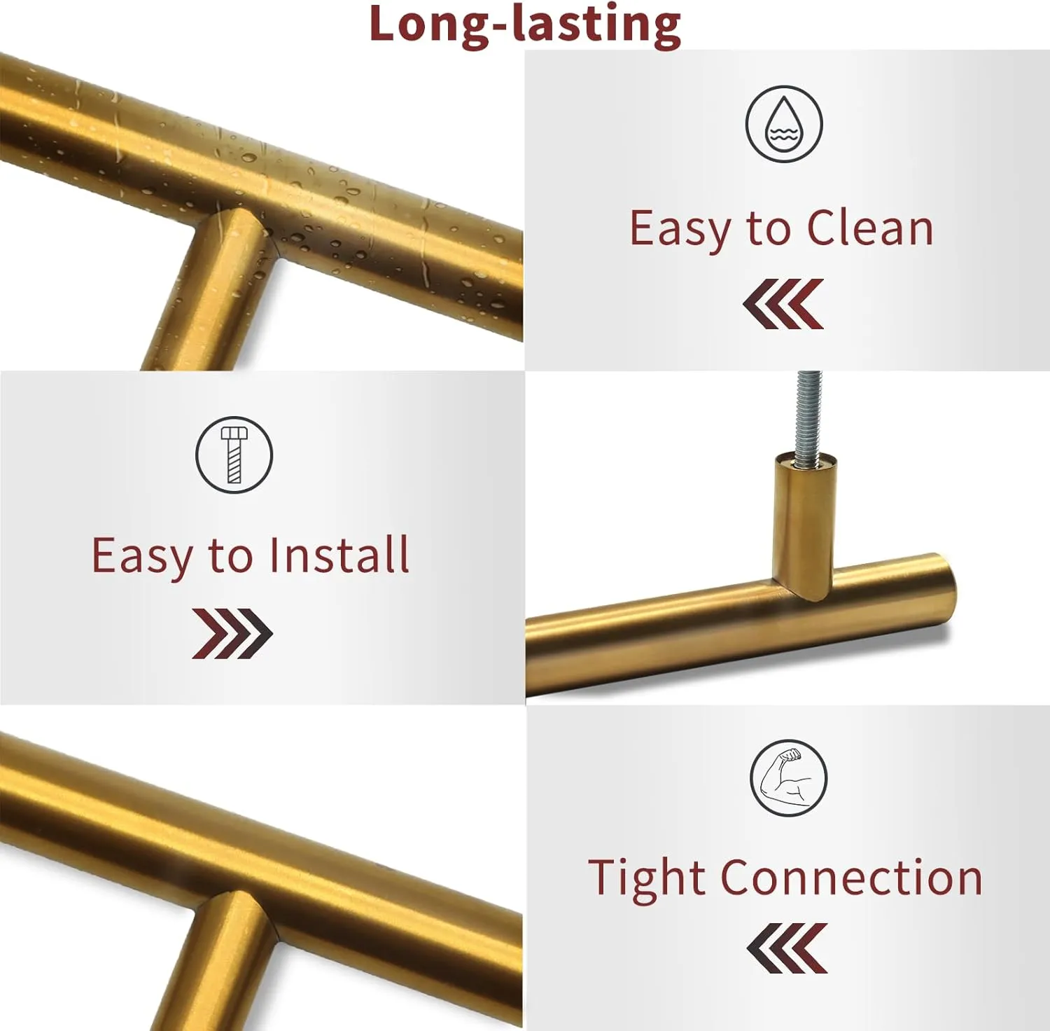 10 Pack 3.8 Inch Hole Center Cabinet Pulls Handles, Gold Kitchen Cabinet Pulls Stainless Steel Cabinet Hardware Handles for Kitchen, Cabinet Bathroom Drawer Pulls for Cabinets Closet Handles
