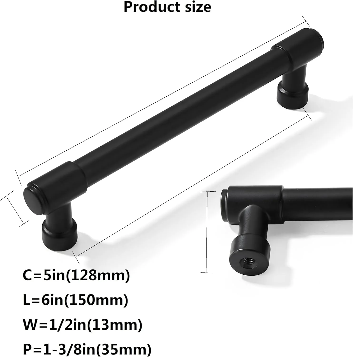 10 Pack 5 Inch Black Kitchen Cabinet Handles and Pulls - Matte Black Drawer Handles for Cabinets