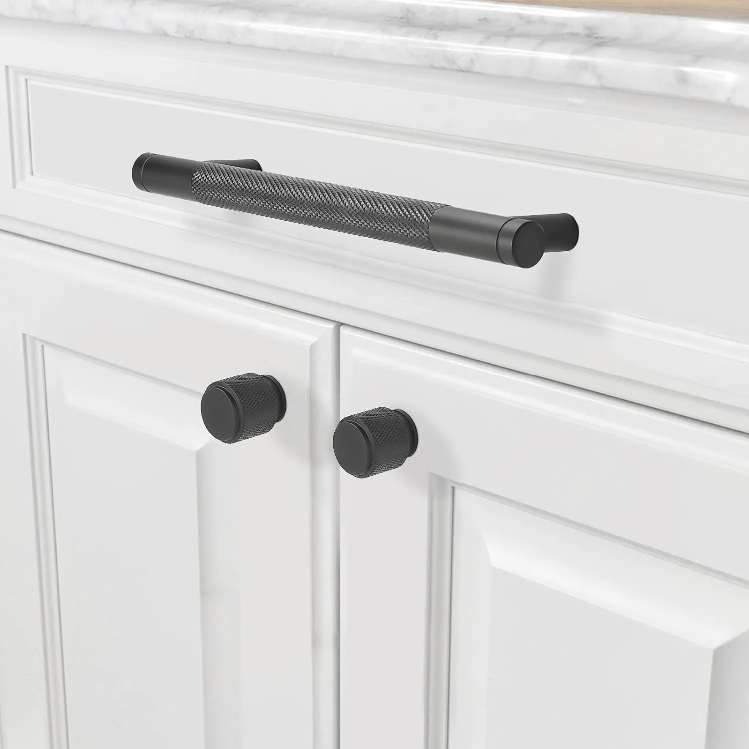 10 Pack 5Inch Matte Black Kitchen Cabinet Handles Knurled Cabinet Pulls Black Drawer Pulls Kitchen Hardware