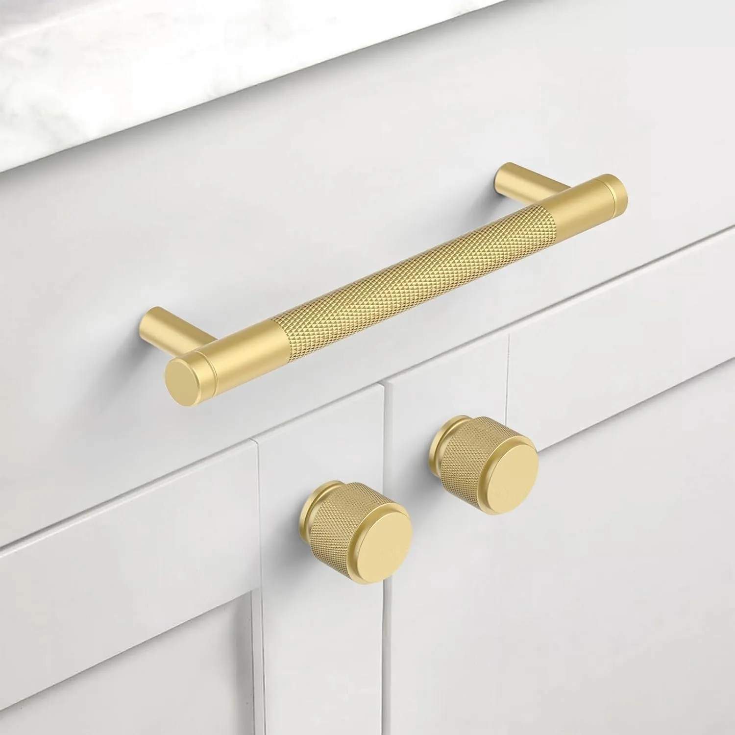 10 Pack 5"(128mm) Brushed Gold Cabinet Pulls Knurled Kitchen Cabinet Handles Drawer Pulls Cupboard Hardware for Cabinets