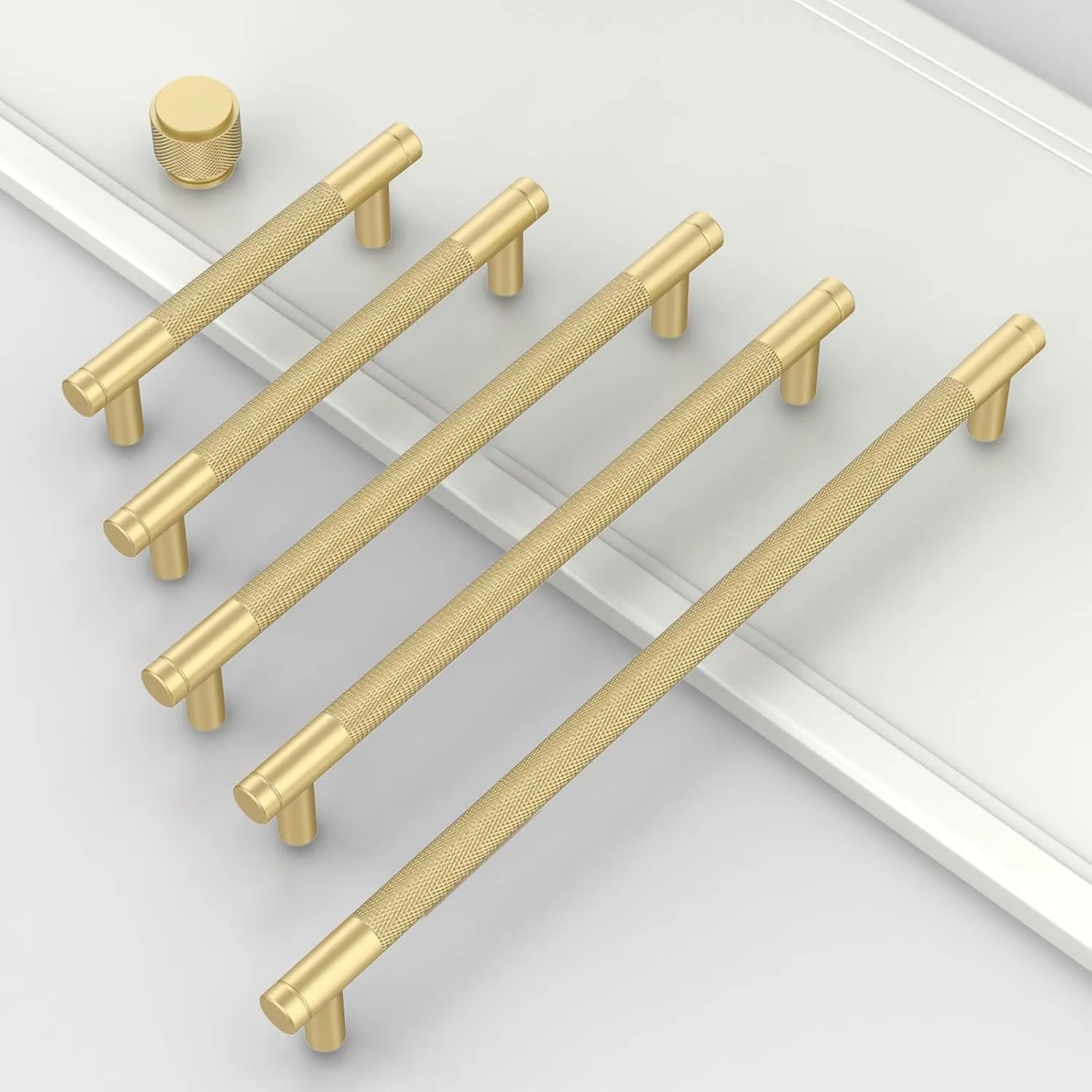 10 Pack 5"(128mm) Brushed Gold Cabinet Pulls Knurled Kitchen Cabinet Handles Drawer Pulls Cupboard Hardware for Cabinets