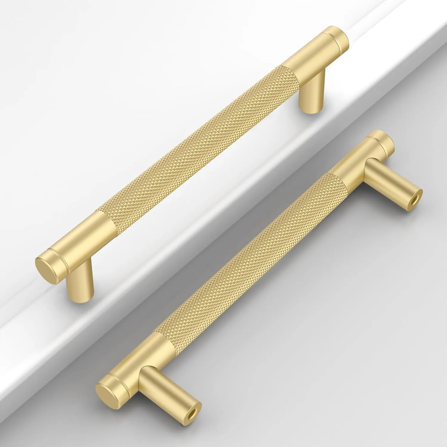 10 Pack 5"(128mm) Brushed Gold Cabinet Pulls Knurled Kitchen Cabinet Handles Drawer Pulls Cupboard Hardware for Cabinets