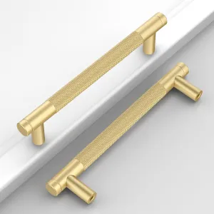 10 Pack 5"(128mm) Brushed Gold Cabinet Pulls Knurled Kitchen Cabinet Handles Drawer Pulls Cupboard Hardware for Cabinets