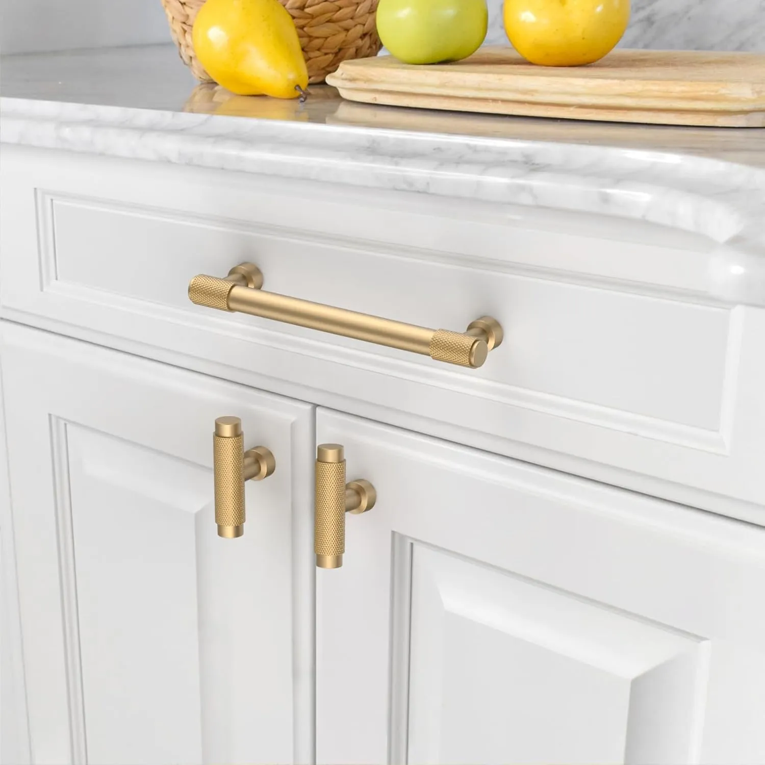 10 Pack 5"(128mm) Champagne Bronze Cabinet Pulls Knurled Kitchen Cabinet Handles Champagne Gold Drawer Pulls Cupboard Hardware for Cabinets CK0028