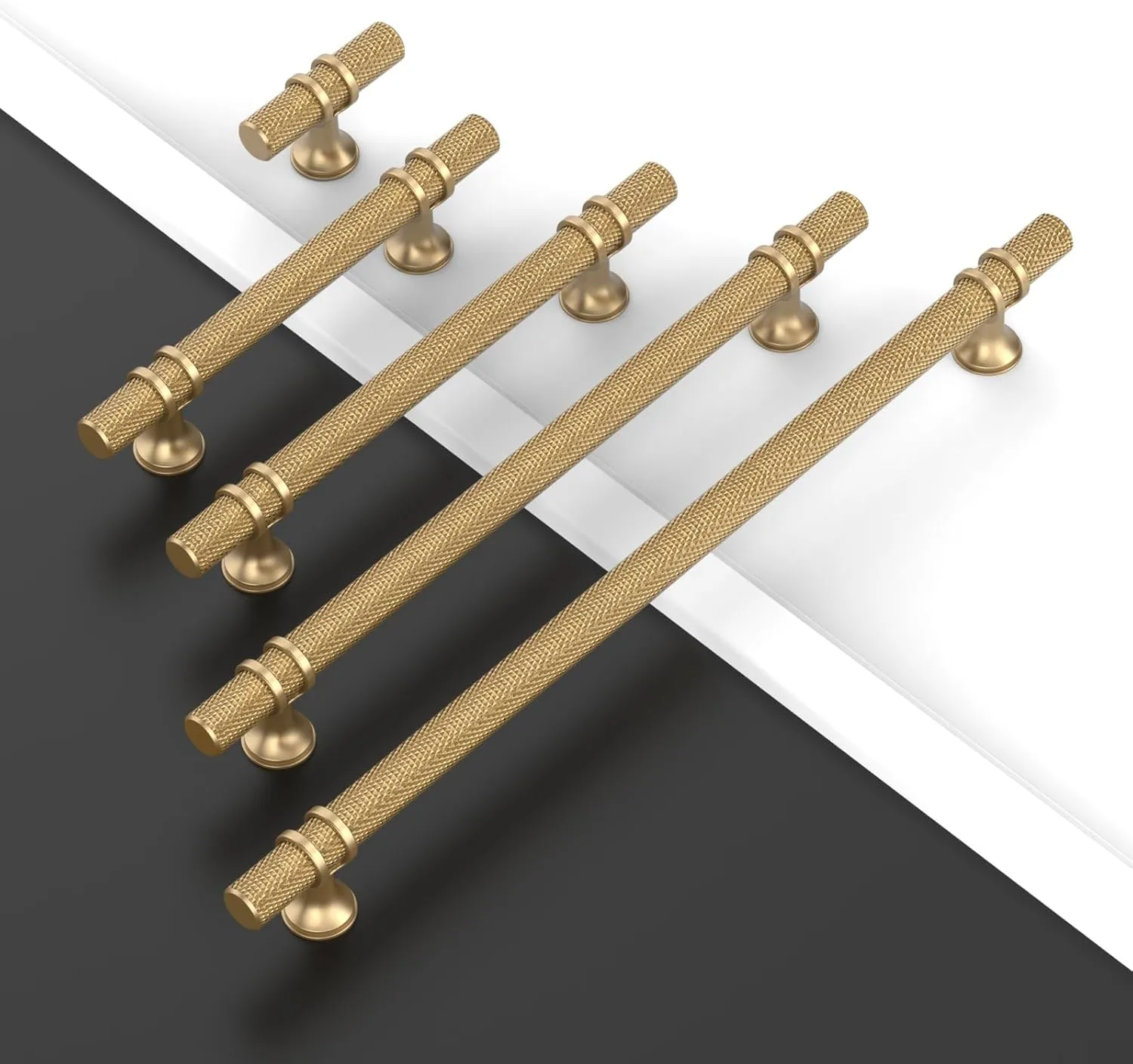 10 Pack 5"(128mm) Champagne Bronze Cabinet Pulls Knurled Kitchen Cabinet Handles Drawer Pulls Champagne Gold Cupboard Hardware for Cabinets CK0027