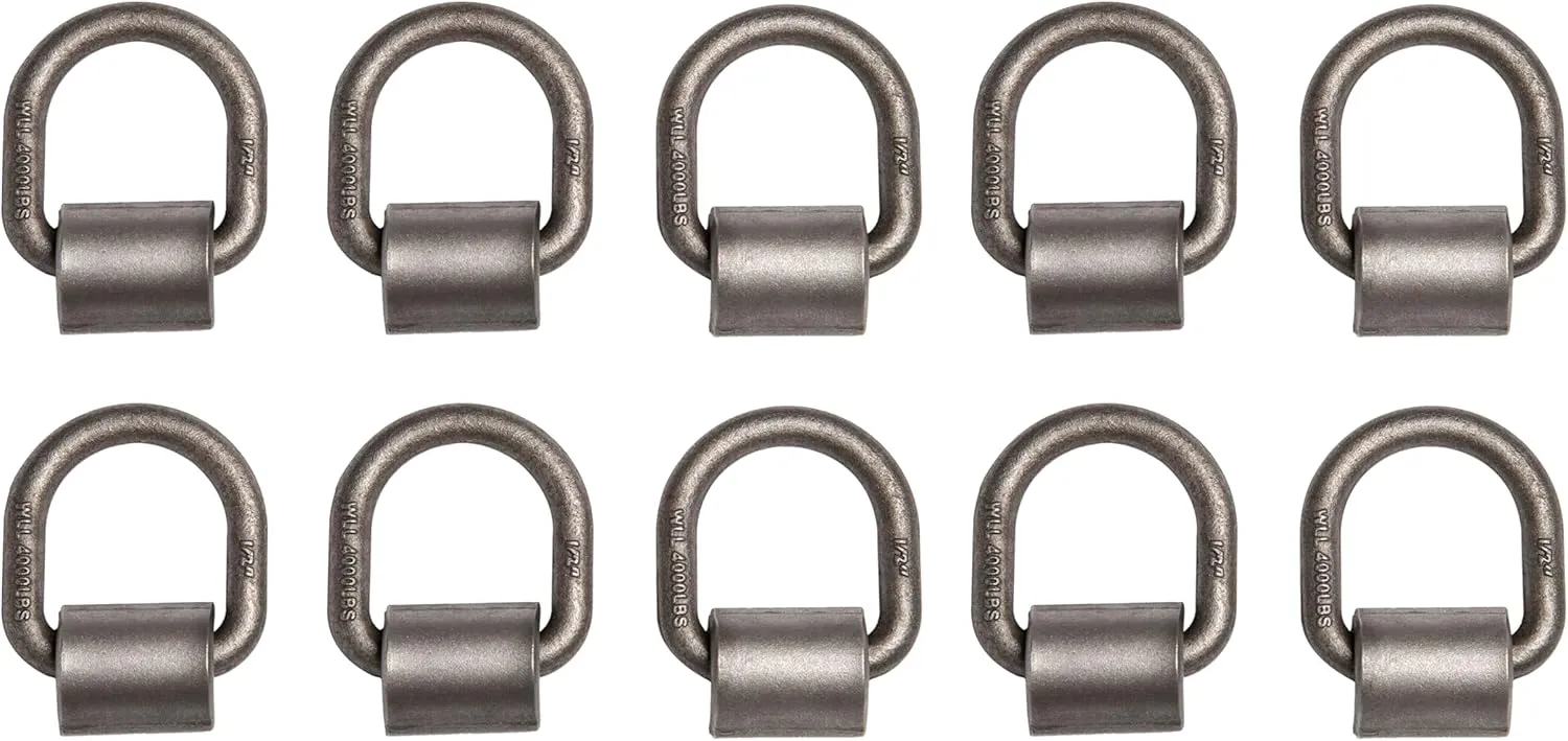 10 Pack Hi Gear 1/2-inch 12000 Lbs Load Capacity Weld-on Flip D-Ring Anchor Flatbed Truck Trailer Ratchet Strap Cargo Tie Down (10)