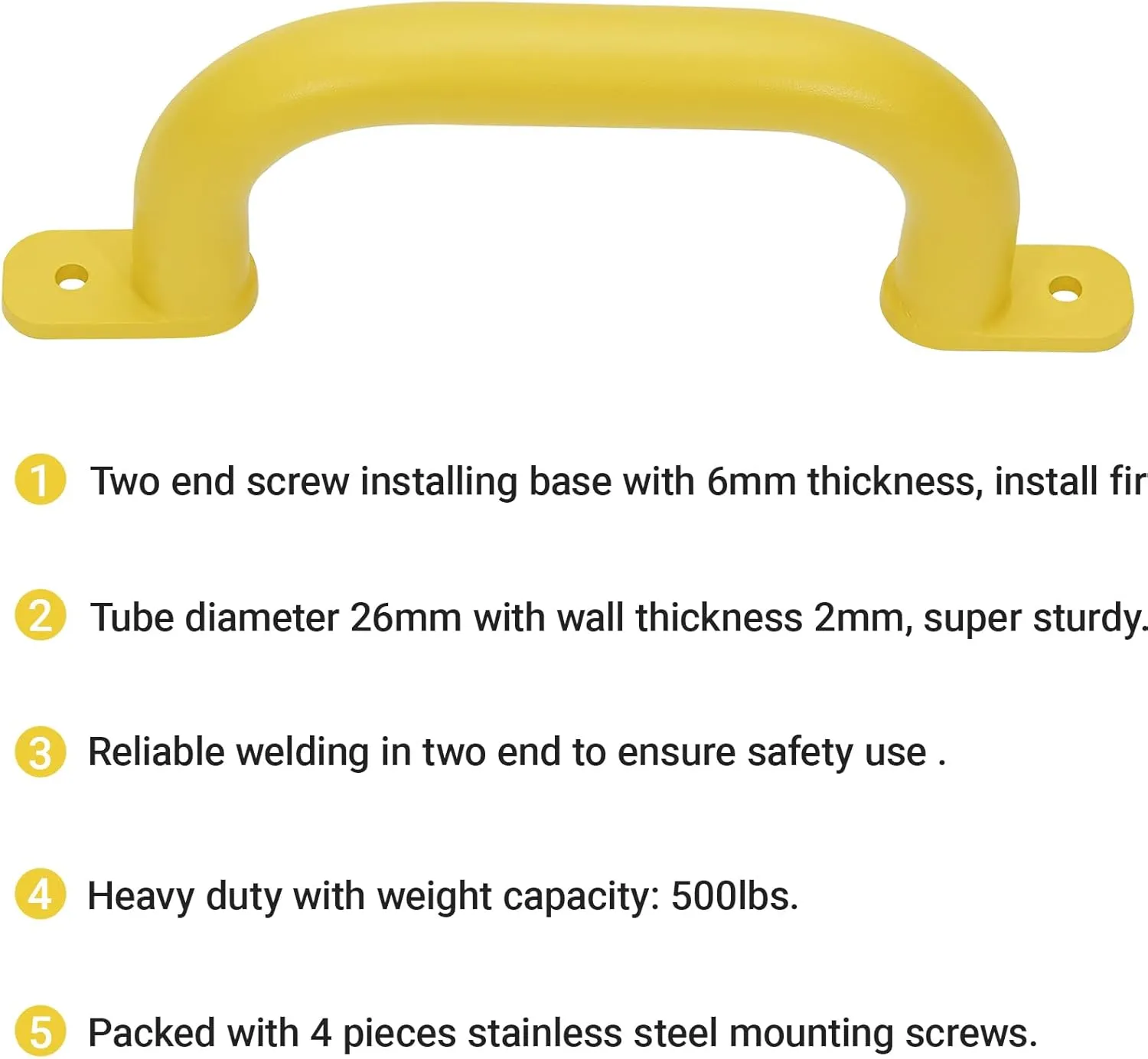 10'' Yellow Playground Accessories Metal Handles Set of 2 - Outdoor Playset Attachment Grab Handles, Kids Grab Bar for Playhouse,Treehouse, Jungle Gym, Climbing Frame