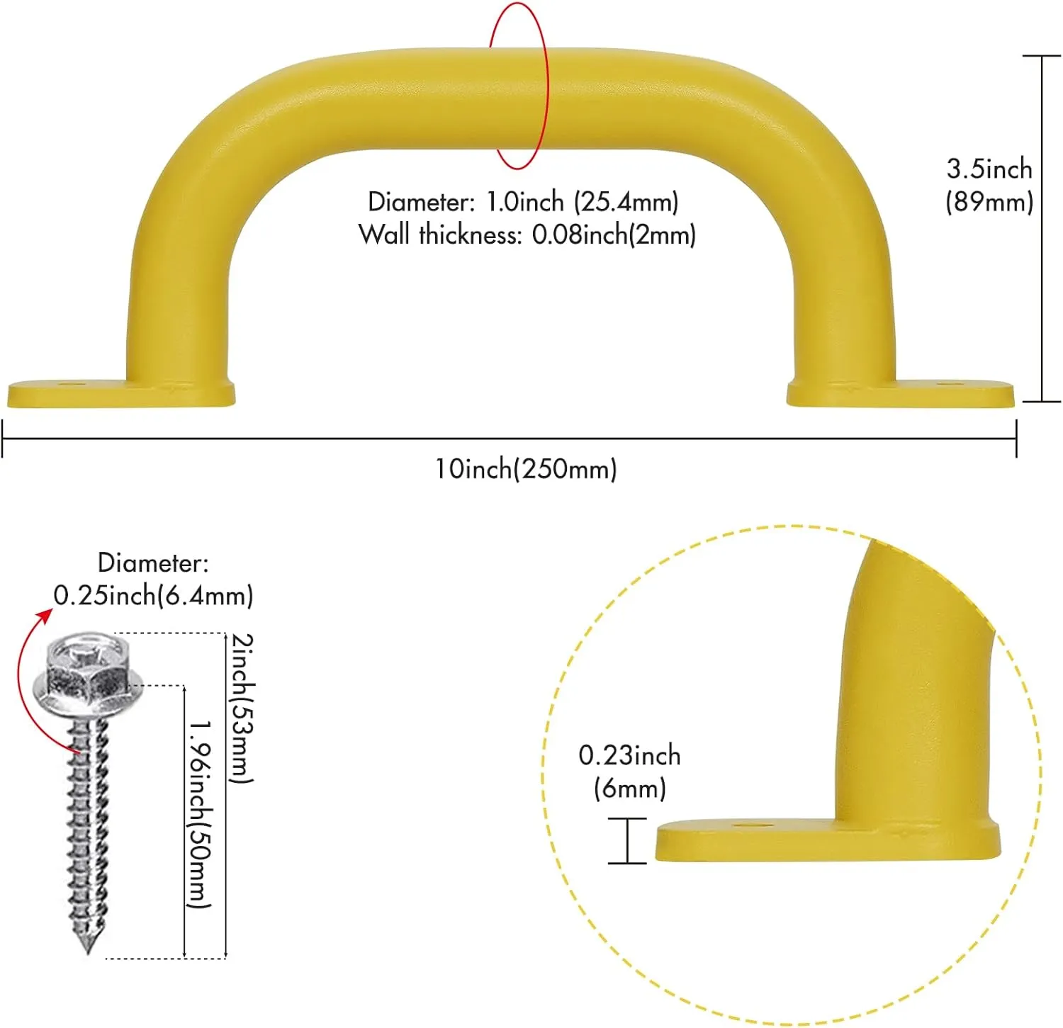 10'' Yellow Playground Accessories Metal Handles Set of 2 - Outdoor Playset Attachment Grab Handles, Kids Grab Bar for Playhouse,Treehouse, Jungle Gym, Climbing Frame