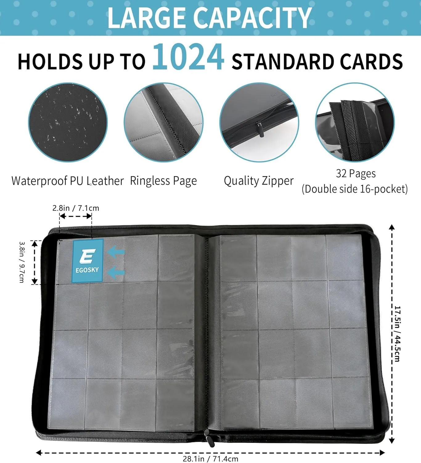 1000  Pockets Trading Card Binder, 16 Pocket Side Loading Card Holder Album for Sports, Game Business Cards (Teal)