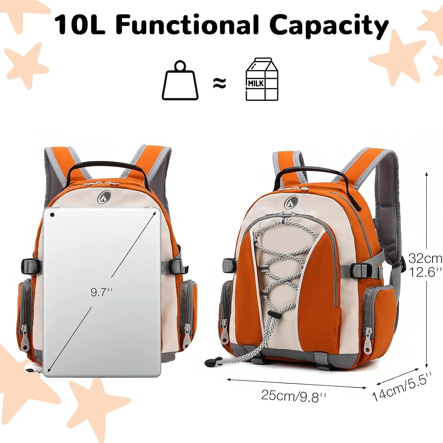 10L Waterproof Lightweight Small Hiking Daypack Backpack for Boys Girls Men Women, Mini School Backpack for Kids, Orange