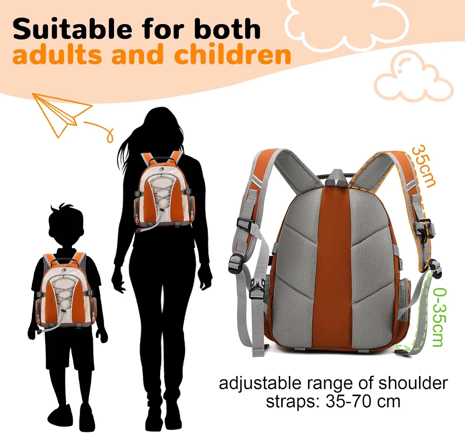 10L Waterproof Lightweight Small Hiking Daypack Backpack for Boys Girls Men Women, Mini School Backpack for Kids, Orange