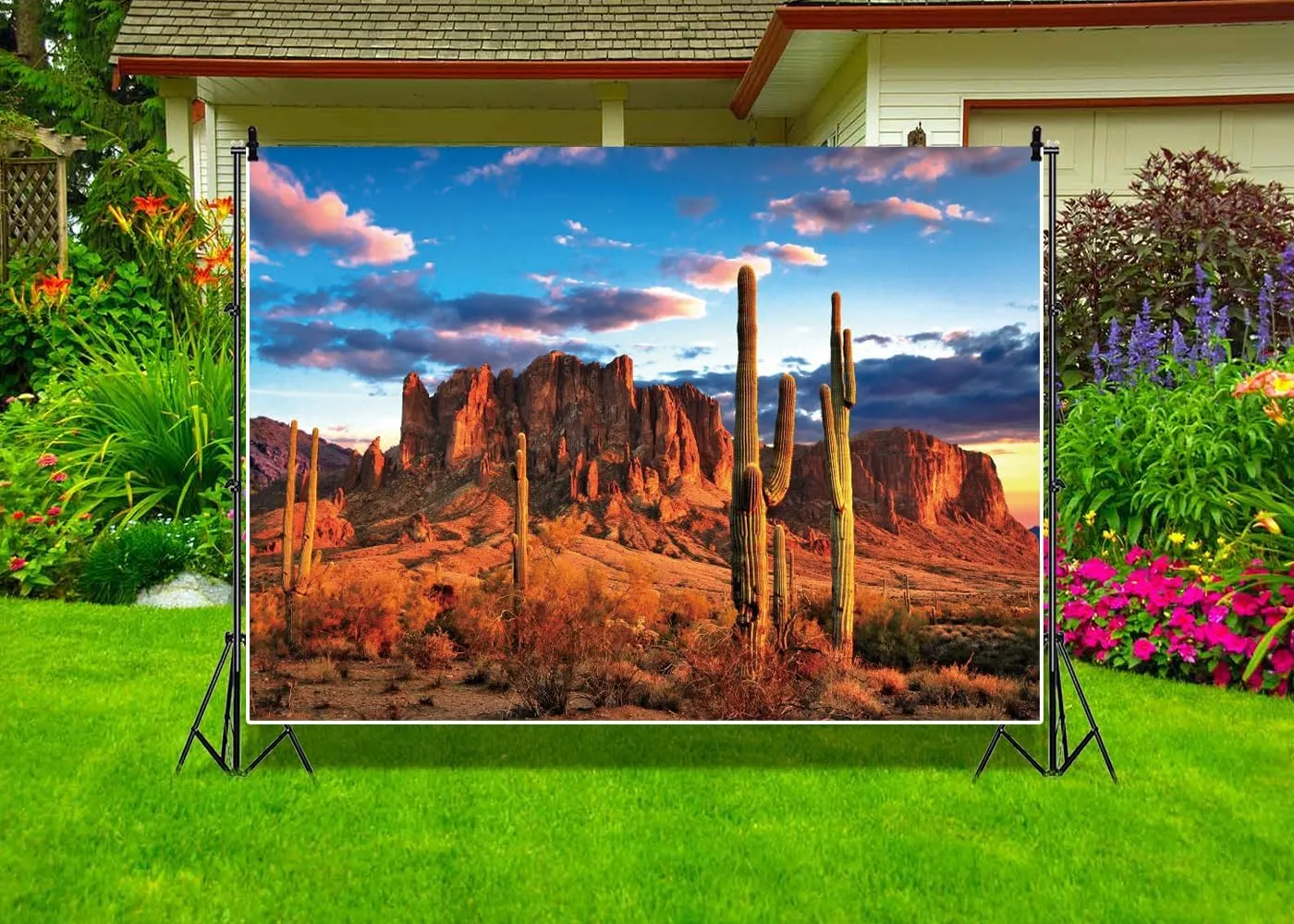 10x6.5ft Desert Scenery Background Blue Sky Sand Dunes Prickly Cactus Saguaro Arizona Desert Photography Backdrop Western Party Decor Wilderness Mountain Background Cowboys Portrait Props