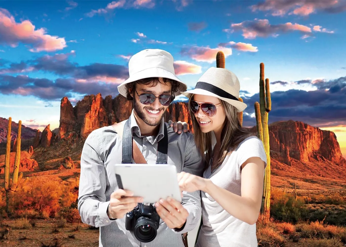10x6.5ft Desert Scenery Background Blue Sky Sand Dunes Prickly Cactus Saguaro Arizona Desert Photography Backdrop Western Party Decor Wilderness Mountain Background Cowboys Portrait Props