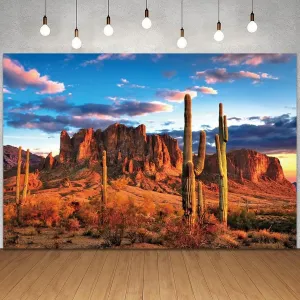 10x6.5ft Desert Scenery Background Blue Sky Sand Dunes Prickly Cactus Saguaro Arizona Desert Photography Backdrop Western Party Decor Wilderness Mountain Background Cowboys Portrait Props