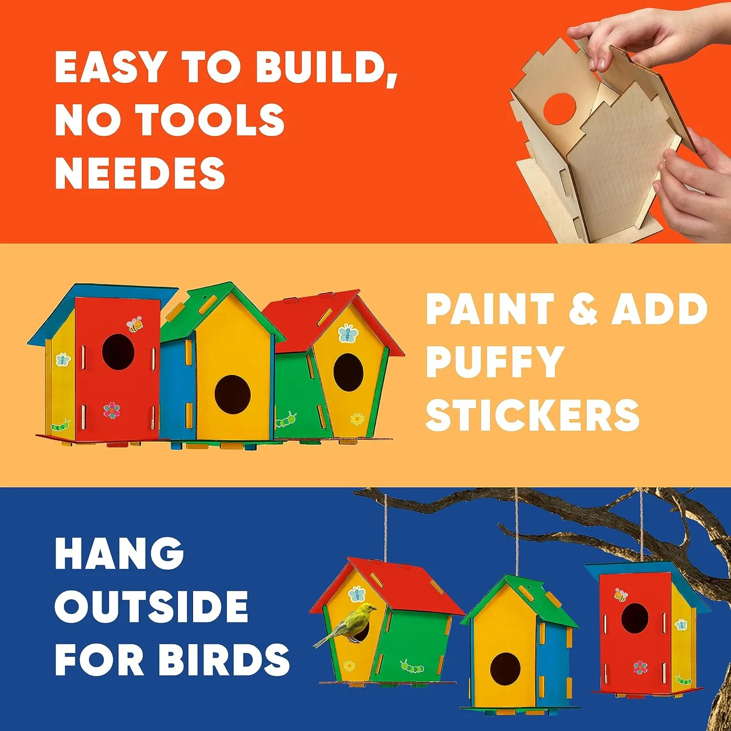 12 DIY Bird House Kits For Children to Build - Wood Birdhouse Kits for Kids to Paint - Unfinished Wood Bird Houses to Paint for Kids - Wood Craft Project Kits - Wooden Arts & Craft for Girls & Boys