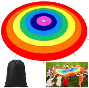 12 Ft Parachute Toy with Handles Rainbow Parachute with Storage Bag Gym Parachute Play for Speed Training Outdoor Cooperative Team Games Playground Activities