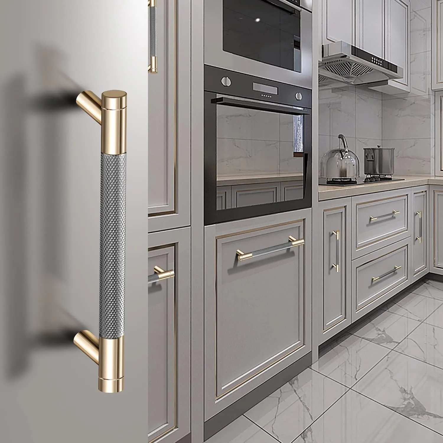 12 Pack 3 Inch 76 mm Barrel Cabinet Pulls Gold and Grey Cupboard Aluminum Handles Drawer Pull Cabinet Handles