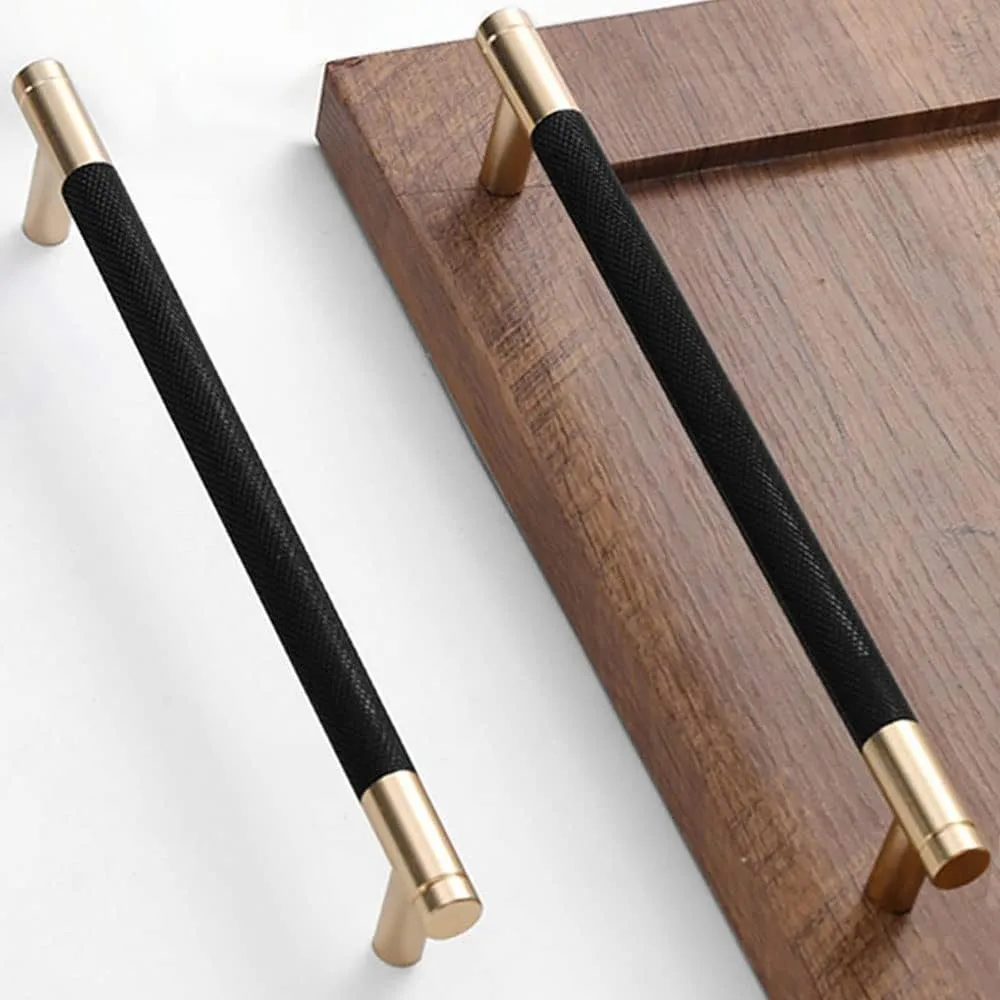 12 Pack 7 1/2 Inch 192 mm Gold and Black Cabinet Handles Cabinet Pulls Aluminum Handles Knurled Drawer Pulls Oxidation Finish with Diamond Pattern 8.6" Length (7.5" Hole Center)