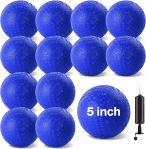 12 Pcs Dodgeballs 5 Inch Kickball Playground Ball Blue Inflatable Rubber Handball Bouncy Dodge Ball with 1 Hand Pump for Outdoors Ball Games Gym Camps Picnic (Needle is at The Top of The Pump)
