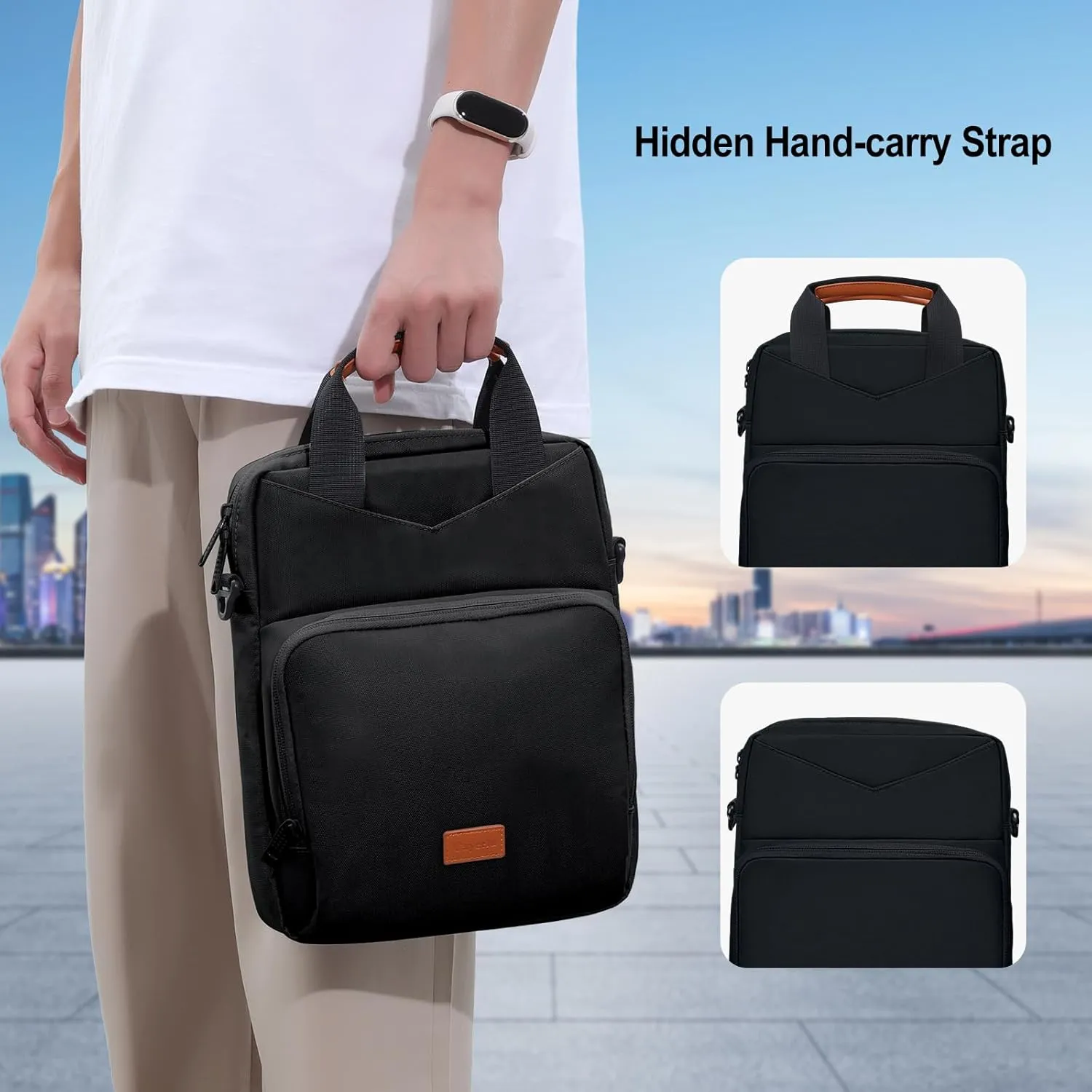 12.9 Inch Tablet Sleeve Bag, Padded Travel Carrying Case for iPad Pro 13-in. (M4), iPad Air 13-in. (M2), Surface Pro 9, 12.4 Galaxy Tab S9 , with Shoulder Strap (Black)