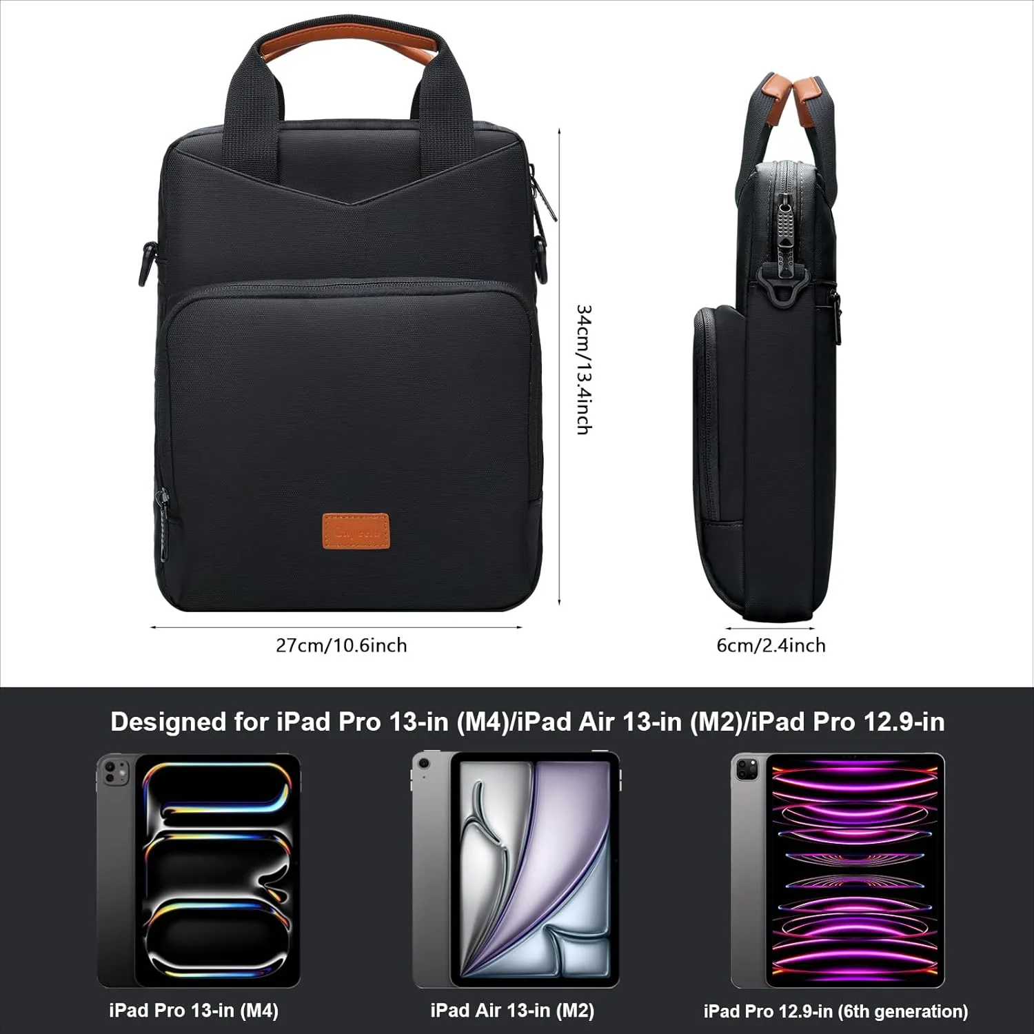 12.9 Inch Tablet Sleeve Bag, Padded Travel Carrying Case for iPad Pro 13-in. (M4), iPad Air 13-in. (M2), Surface Pro 9, 12.4 Galaxy Tab S9 , with Shoulder Strap (Black)