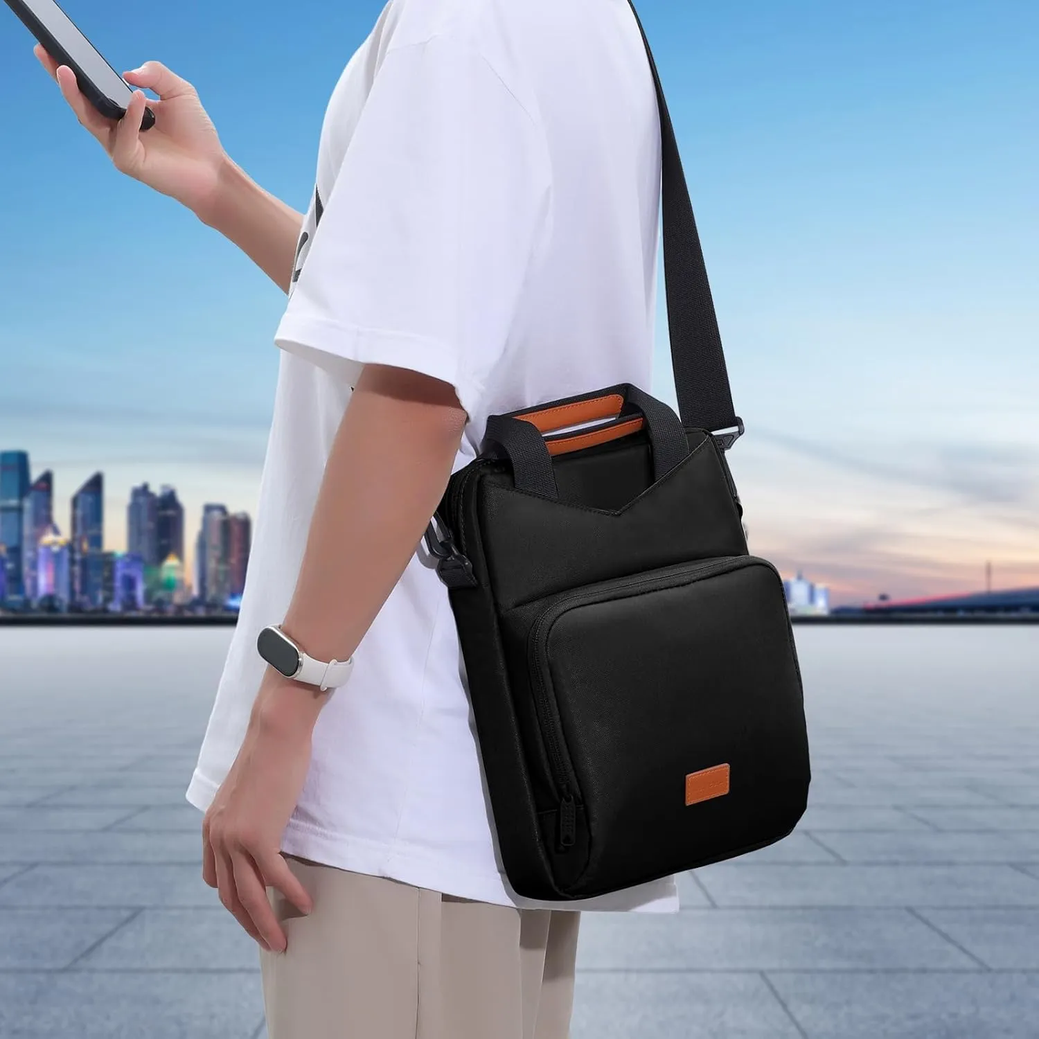 12.9 Inch Tablet Sleeve Bag, Padded Travel Carrying Case for iPad Pro 13-in. (M4), iPad Air 13-in. (M2), Surface Pro 9, 12.4 Galaxy Tab S9 , with Shoulder Strap (Black)