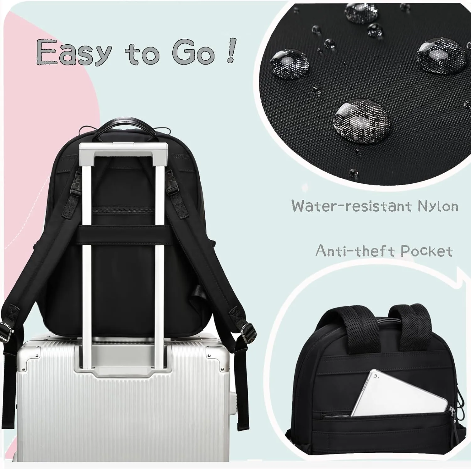 14 Pockets Diaper Bag Backpack, Lightweight Water-Resistant, Anti-Theft Pocket and Stroller Clips, Black