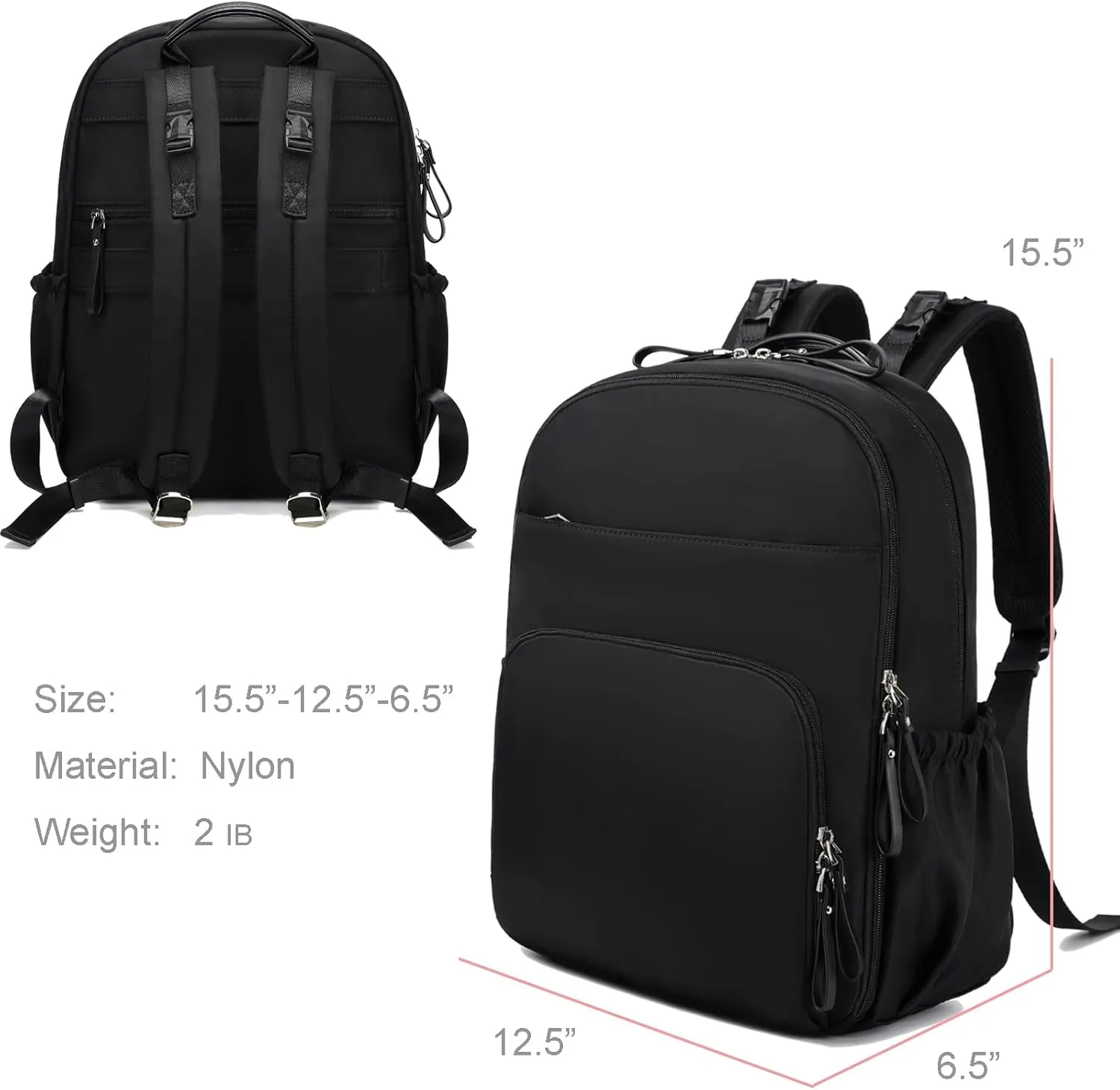 14 Pockets Diaper Bag Backpack, Lightweight Water-Resistant, Anti-Theft Pocket and Stroller Clips, Black