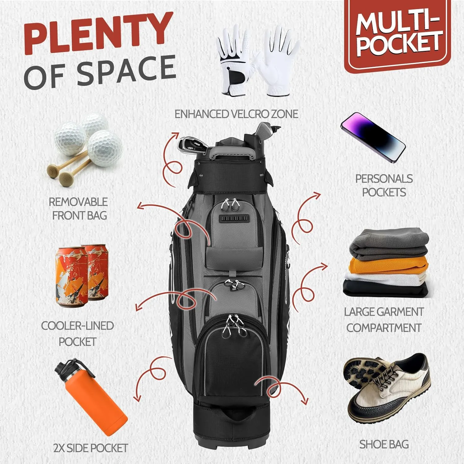 14-Way Golf Cart Bag Pro with Full Length Divider Top, Golf Bag for Men with Handles and Rain Cover