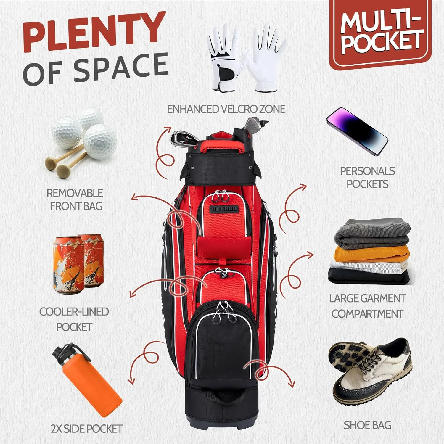 14-Way Golf Cart Bag Pro with Full Length Divider Top, Golf Bag for Men with Handles and Rain Cover