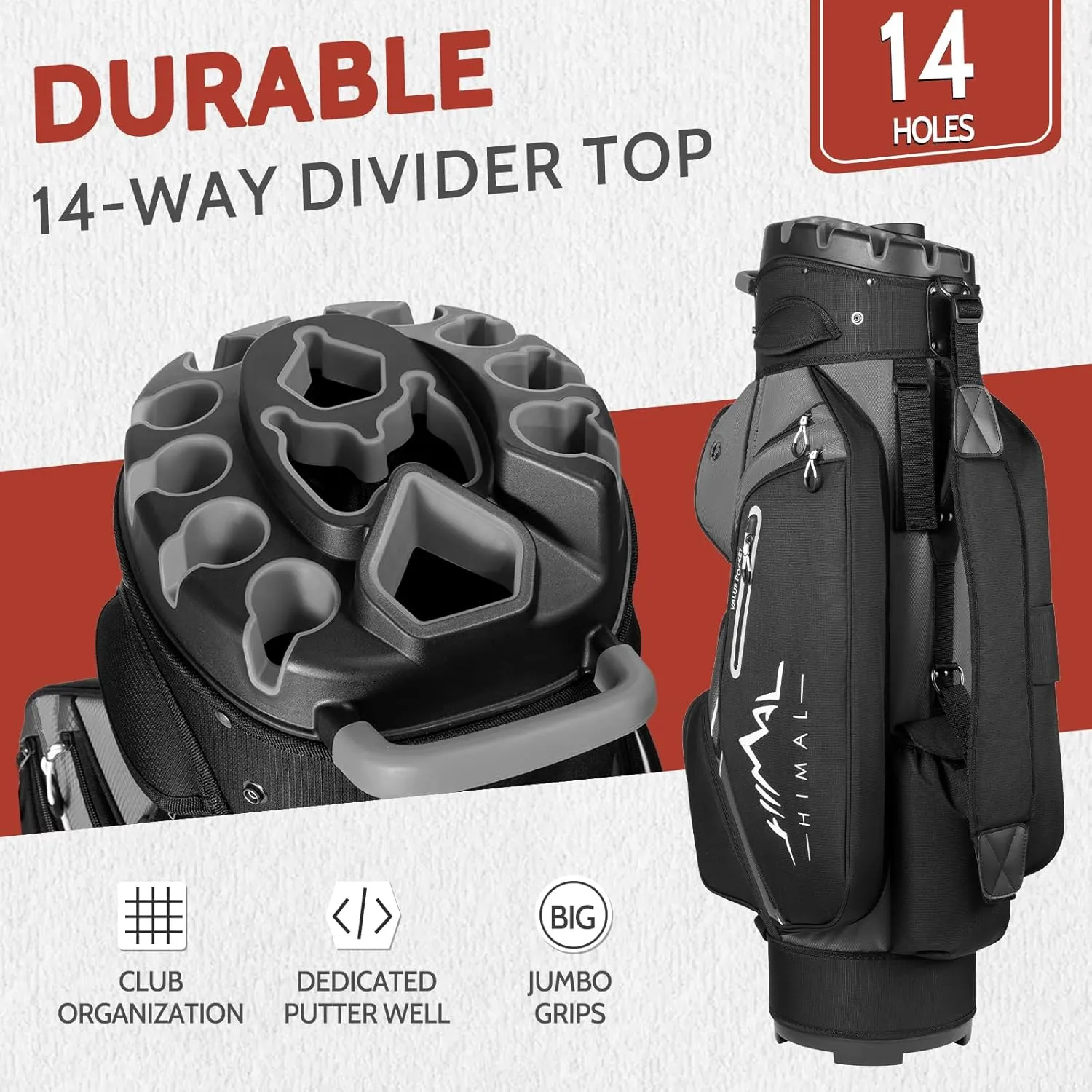 14-Way Golf Cart Bag Pro with Full Length Divider Top, Golf Bag for Men with Handles and Rain Cover