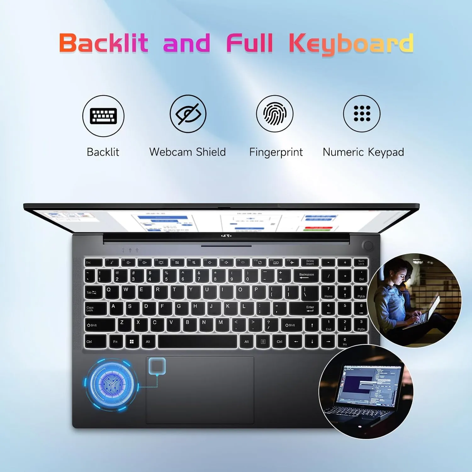 15.6-FHD-Laptop Student-Laptop, 16GB RAM 1TB SSD, Intel Pentium Quad-Core N100 Processor (Up to 3.4GHz) Backlit Keyboard Fingerprint WiFi 6 BT5.2 Business-Laptop, 2 Years Warranty Windows 11 Laptop