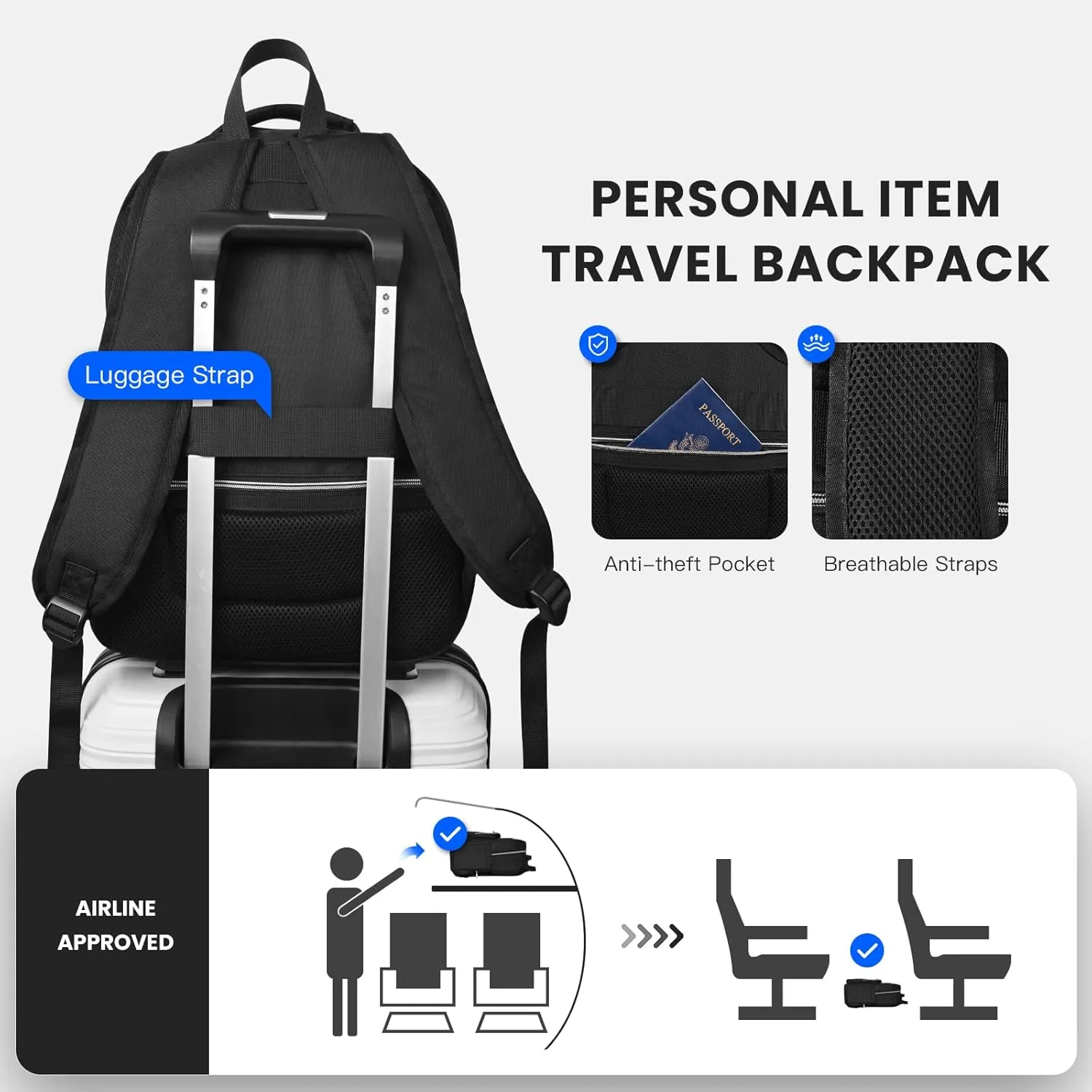 15.6 Inch Laptop Backpack for Women, Work Business Travel College Bags, Water-Resistant Quilted Casual Daypack (Black-Silver)