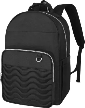 15.6 Inch Laptop Backpack for Women, Work Business Travel College Bags, Water-Resistant Quilted Casual Daypack (Black-Silver)