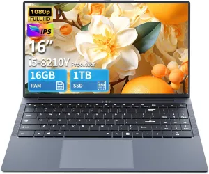 16 Inch Gaming Laptop, i5 Laptop up to 3.60GHZ, Laptops 1920 x 1200 HD Display, Traditional Laptop Computers 16GB RAM 1TB SSD, WiFi5, Webcam, BT5.0, Mini HDMI, RJ45, Backlit Keyboard Laptops Computers