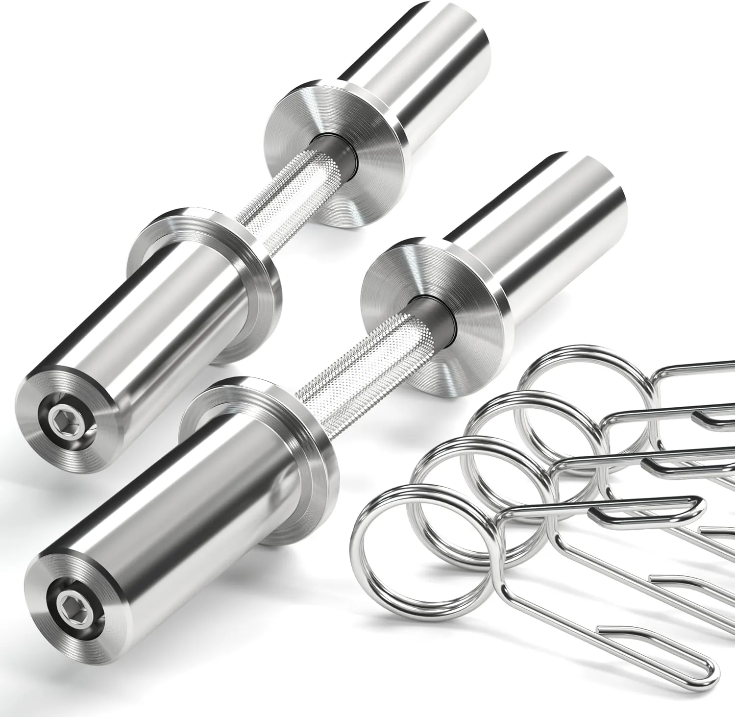 16 inch Olympic Dumbbell Handles, 150LBS Weight Capacity Steel Dumbbell Handles with 2 Pairs of Spring Collars, Rotating Sleeves, Compatible with 2” Plates