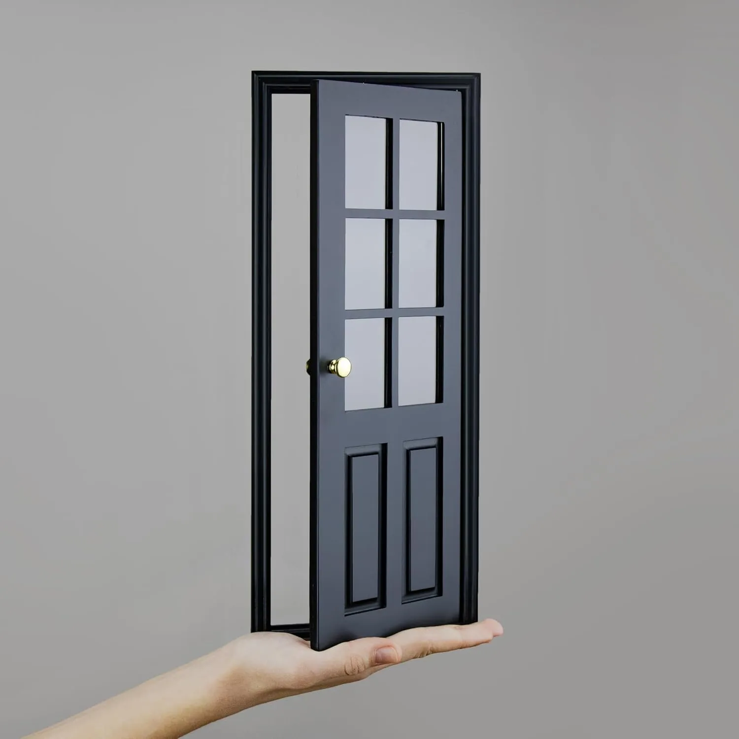 1/6 Scale Wooden Dollhouse 8 Panel Door with Glass– 8-Panel Design with Handles – Classic Design – Easy Installation– Multiple Colors Available (Black)