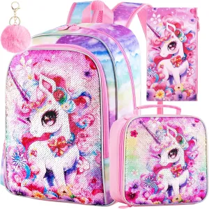 16" Backpack for Girls Boys 4-8, 3Pcs Kids Bookbag Set with Lunch Box, School Bag for Preschool Kindergarten