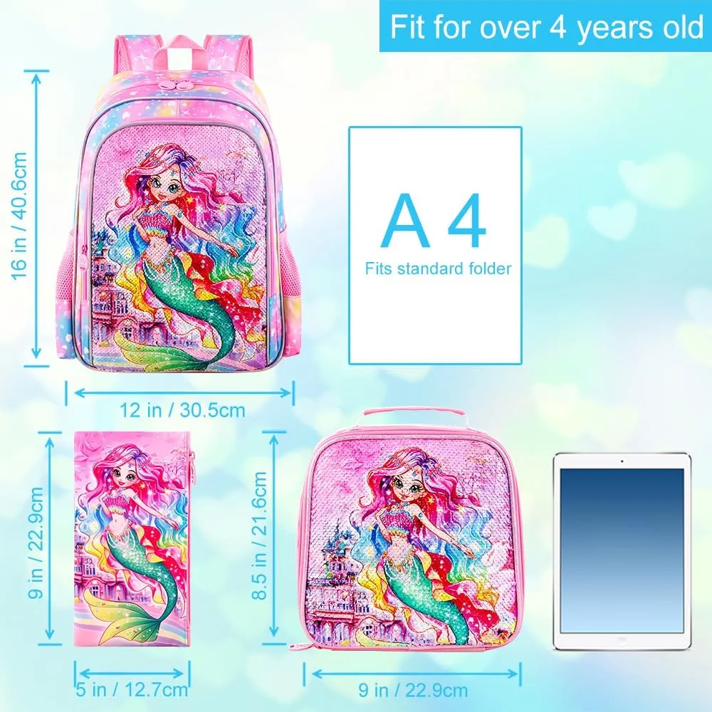 16" Backpack for Girls Boys 4-8, 3Pcs Kids Bookbag Set with Lunch Box, School Bag for Preschool Kindergarten