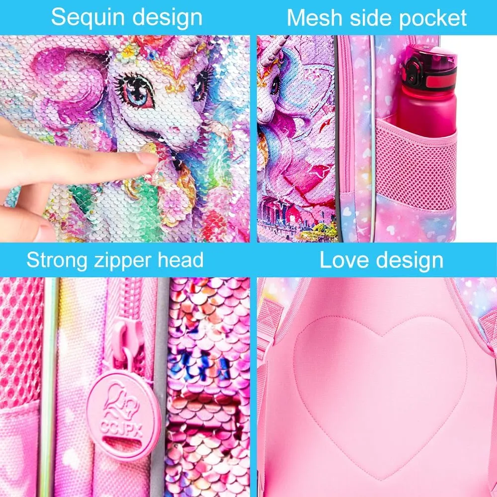 16" Backpack for Girls Boys 4-8, 3Pcs Kids Bookbag Set with Lunch Box, School Bag for Preschool Kindergarten