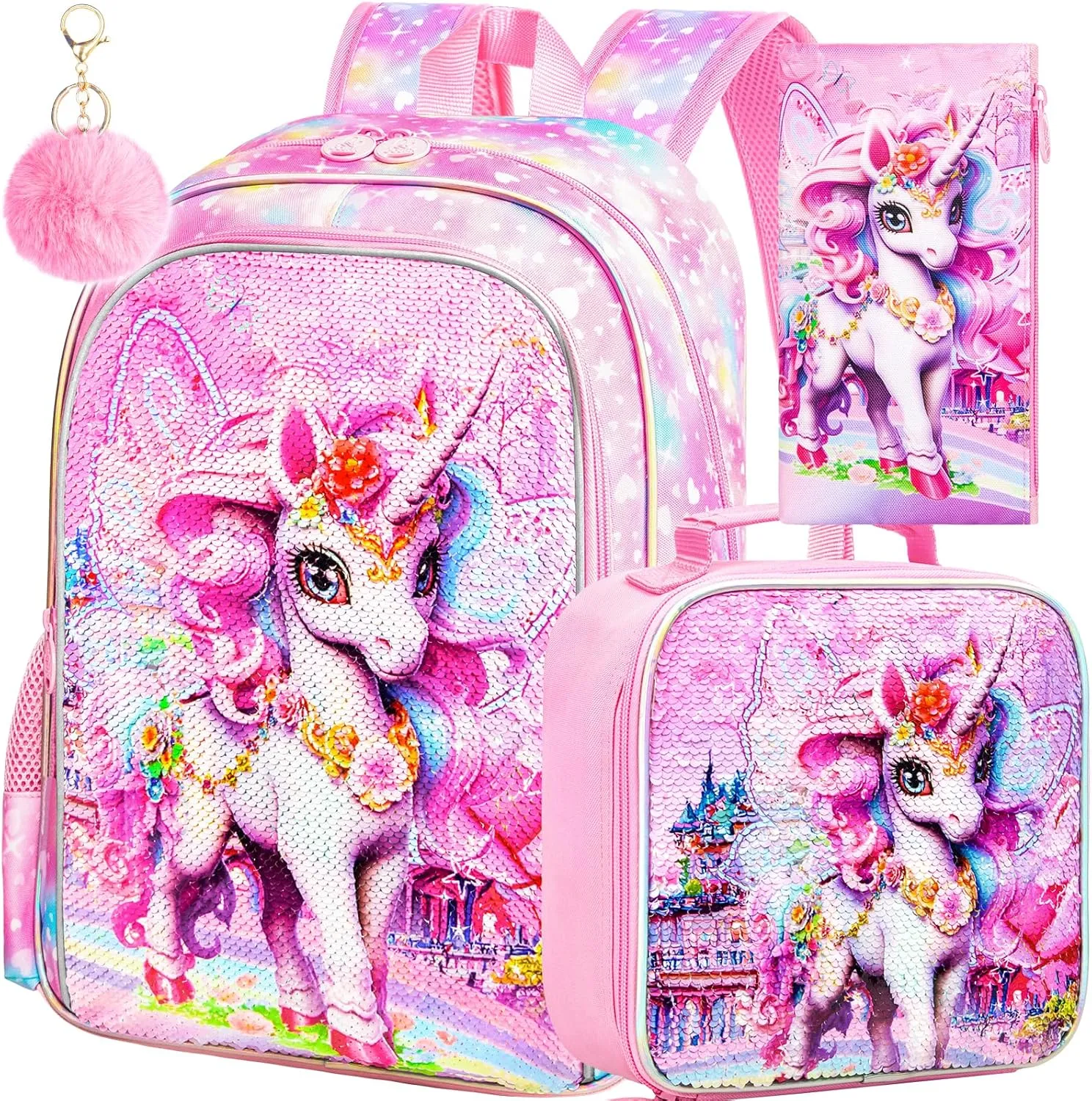 16" Backpack for Girls Boys 4-8, 3Pcs Kids Bookbag Set with Lunch Box, School Bag for Preschool Kindergarten