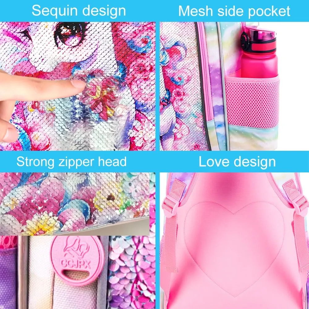 16" Backpack for Girls Boys 4-8, 3Pcs Kids Bookbag Set with Lunch Box, School Bag for Preschool Kindergarten