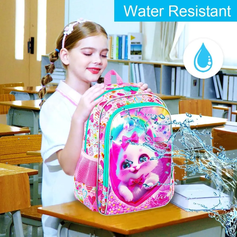 16" Girls Backpack, 3Pcs Kids Bookbag with Lunch Box, School Backpacks for Elementary Preschool Kindergarten