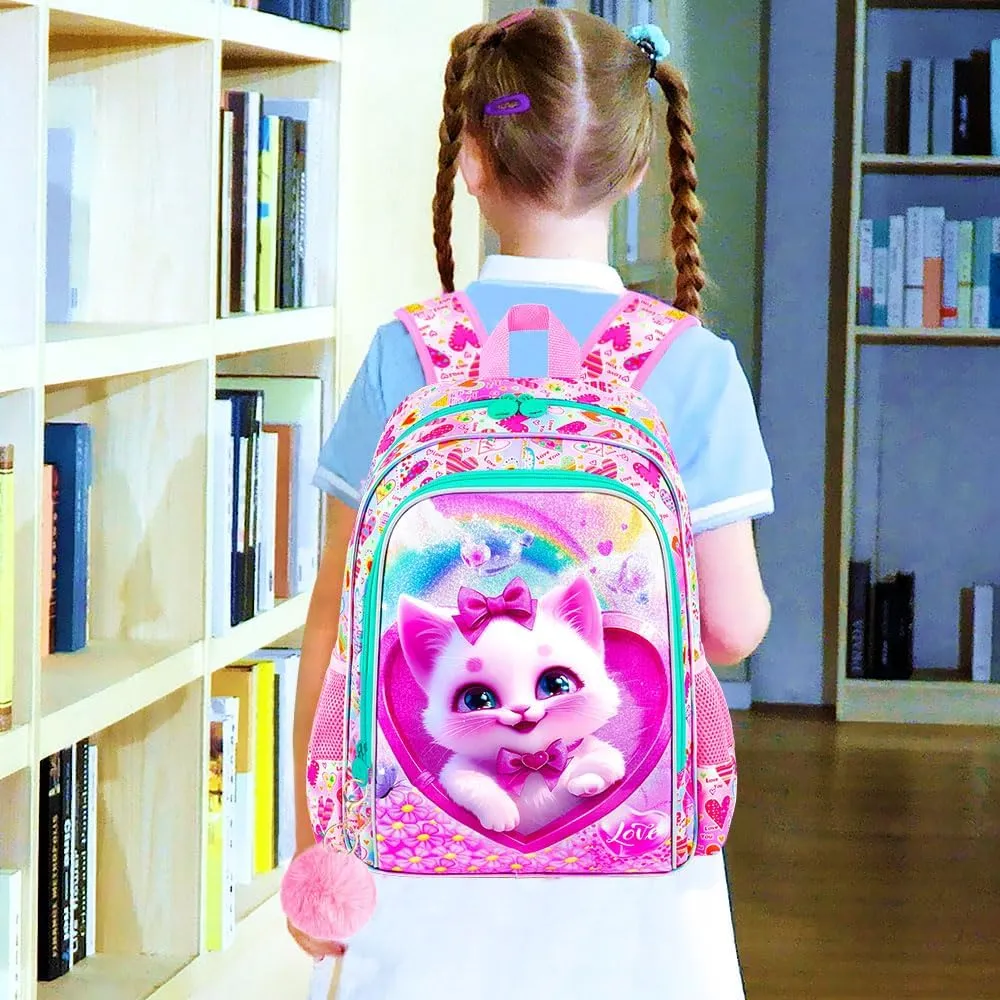 16" Girls Backpack, 3Pcs Kids Bookbag with Lunch Box, School Backpacks for Elementary Preschool Kindergarten