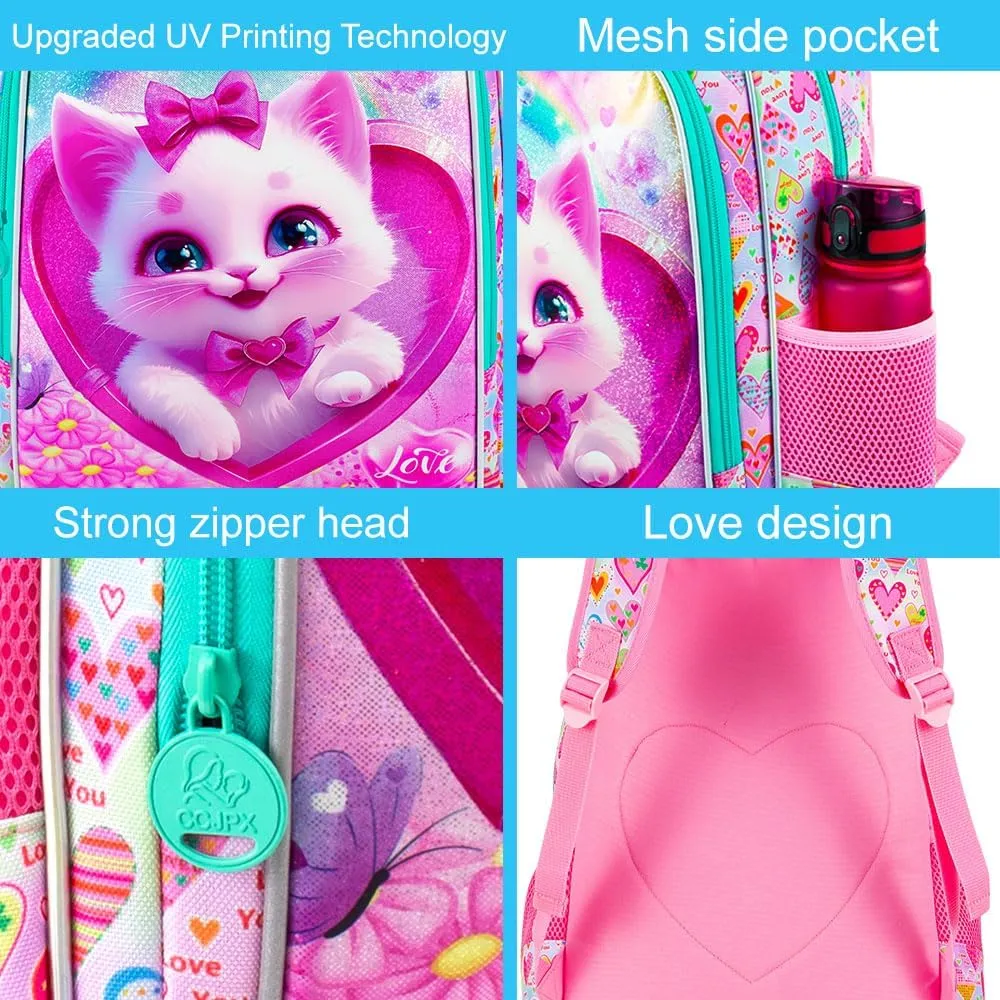 16" Girls Backpack, 3Pcs Kids Bookbag with Lunch Box, School Backpacks for Elementary Preschool Kindergarten