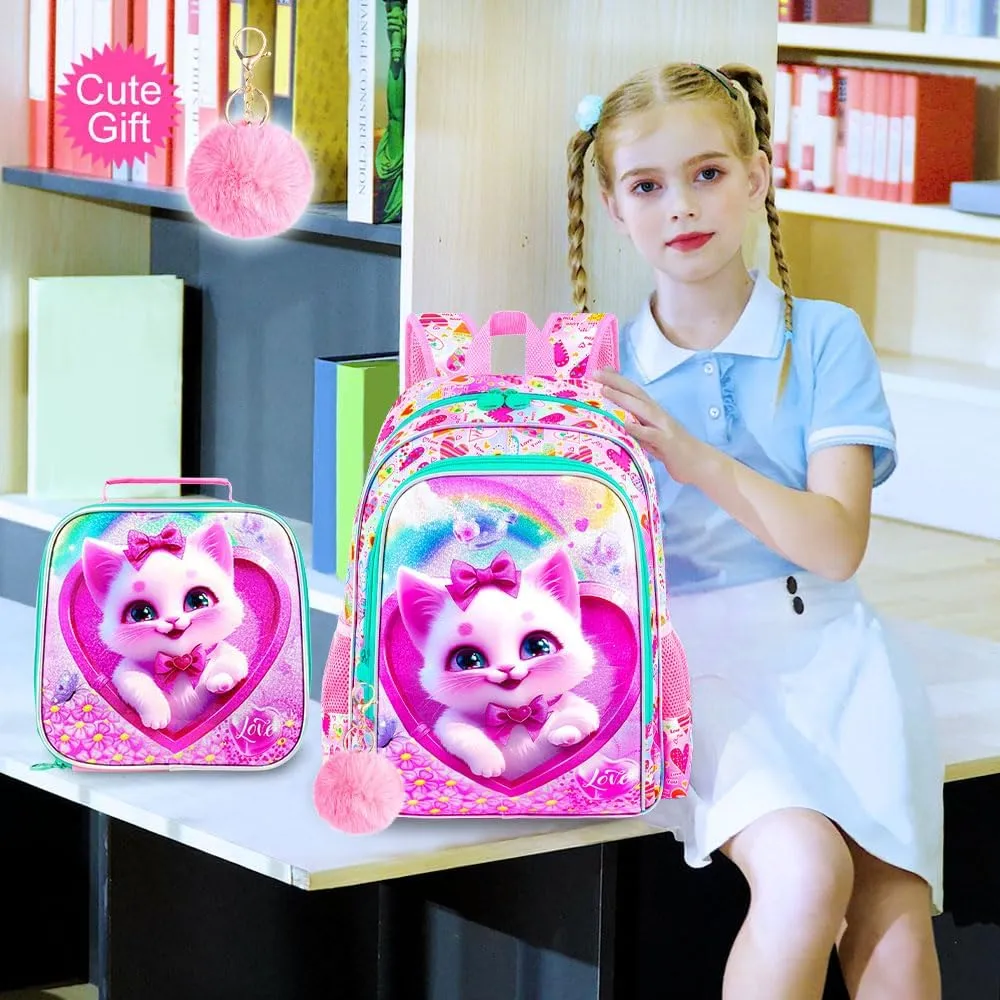 16" Girls Backpack, 3Pcs Kids Bookbag with Lunch Box, School Backpacks for Elementary Preschool Kindergarten